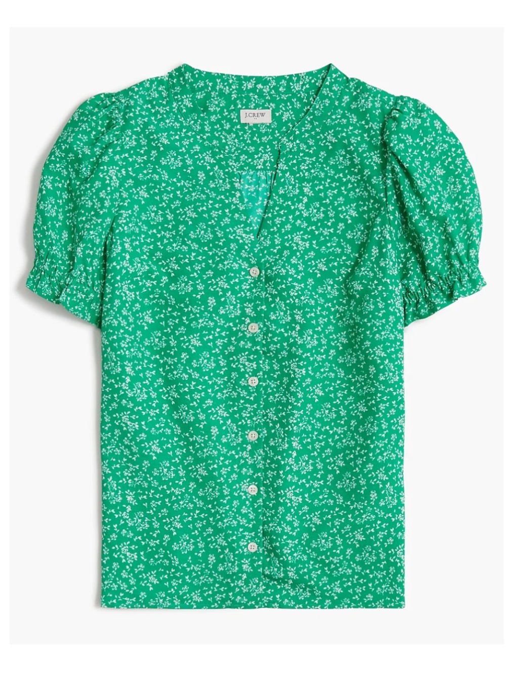 J. Crew Factory Printed puff-sleeve Blouse in Dublin Green Ivory